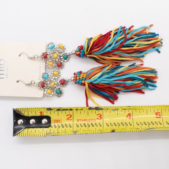 Mia Collection Tassel Dangle Fringe Hook Multi-Colored Earrings - Picture 3 of 3